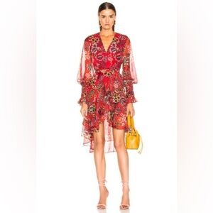 Alexis Sidony Red Eden Floral High Low Wrap Dress Sz-XS